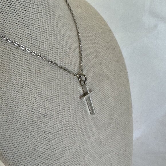 VTG Solid Sterling Silver 925 Cross Cable Link Pendant Necklace Size 15'' Length - Picture 4 of 11